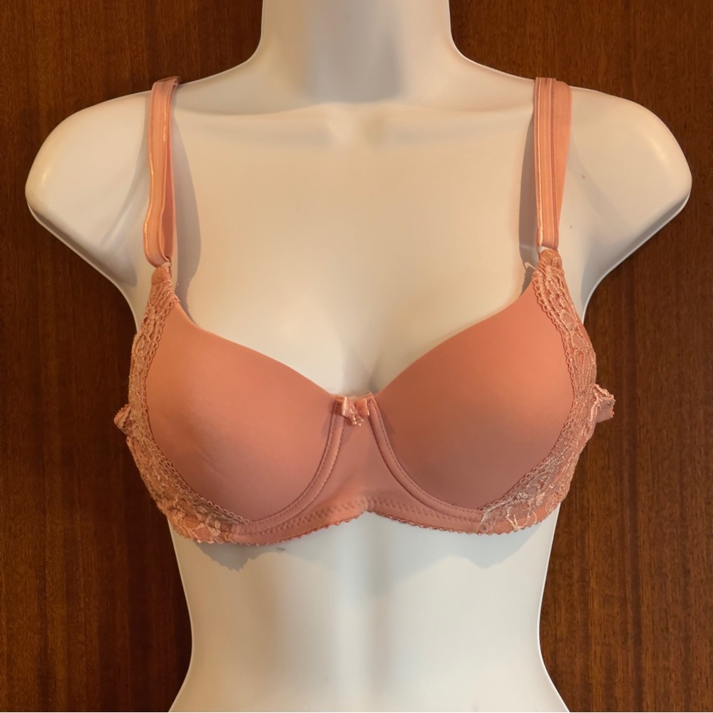 Lace Trim Blush Bra Feminine Underwire Lingerie Nude Pink